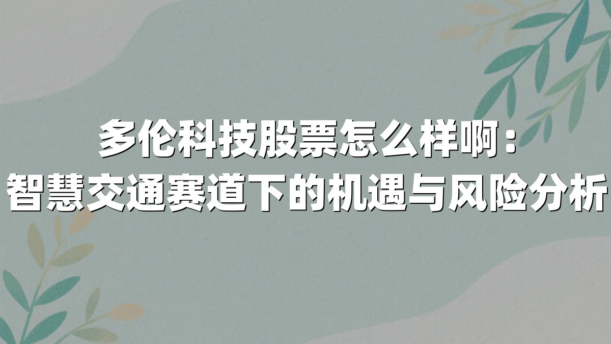 多伦科技股票怎么样啊:智慧交通赛道下的机遇与风险分析