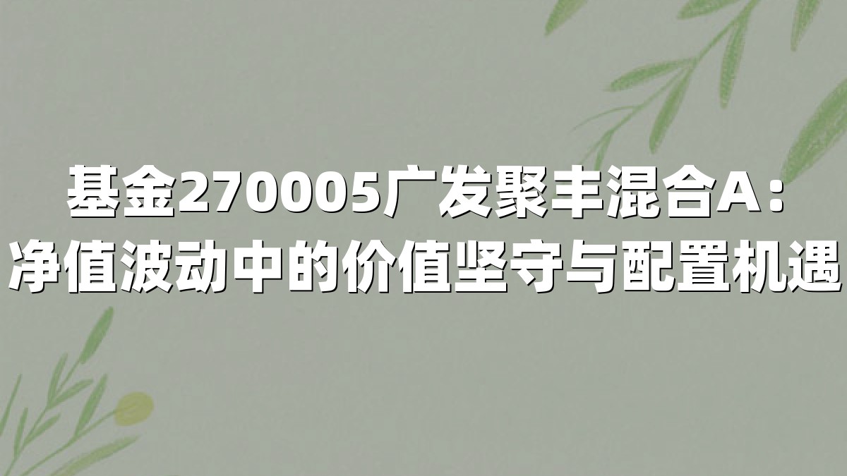 基金270005广发聚丰混合A：净值波动中的价值坚守与配置机遇