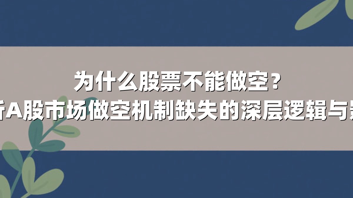 为什么股票不能做空?解析A股市场做空机制缺失的深层逻辑与影响