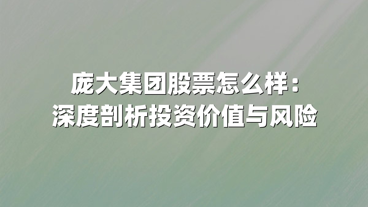 庞大集团股票怎么样:深度剖析投资价值与风险
