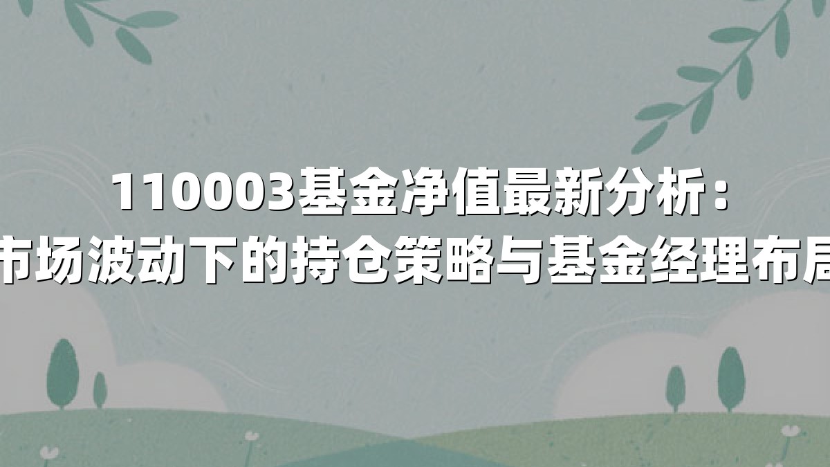 110003基金净值最新分析:市场波动下的持仓策略与基金经理布局