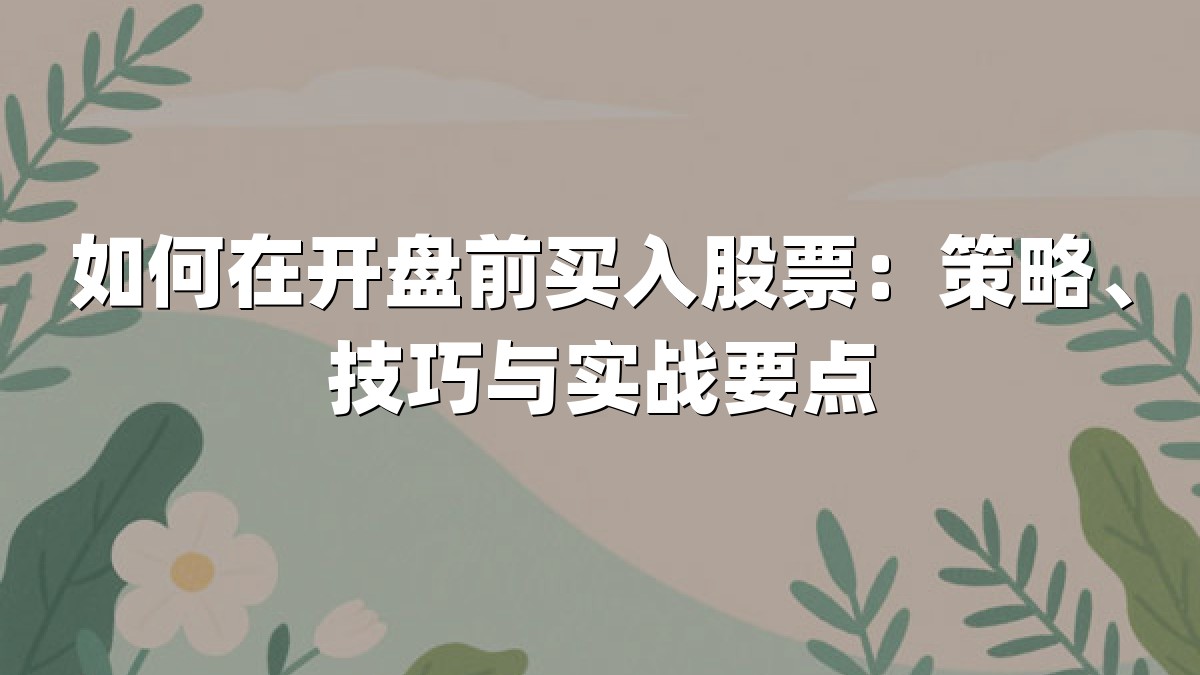 如何在开盘前买入股票：策略、技巧与实战要点